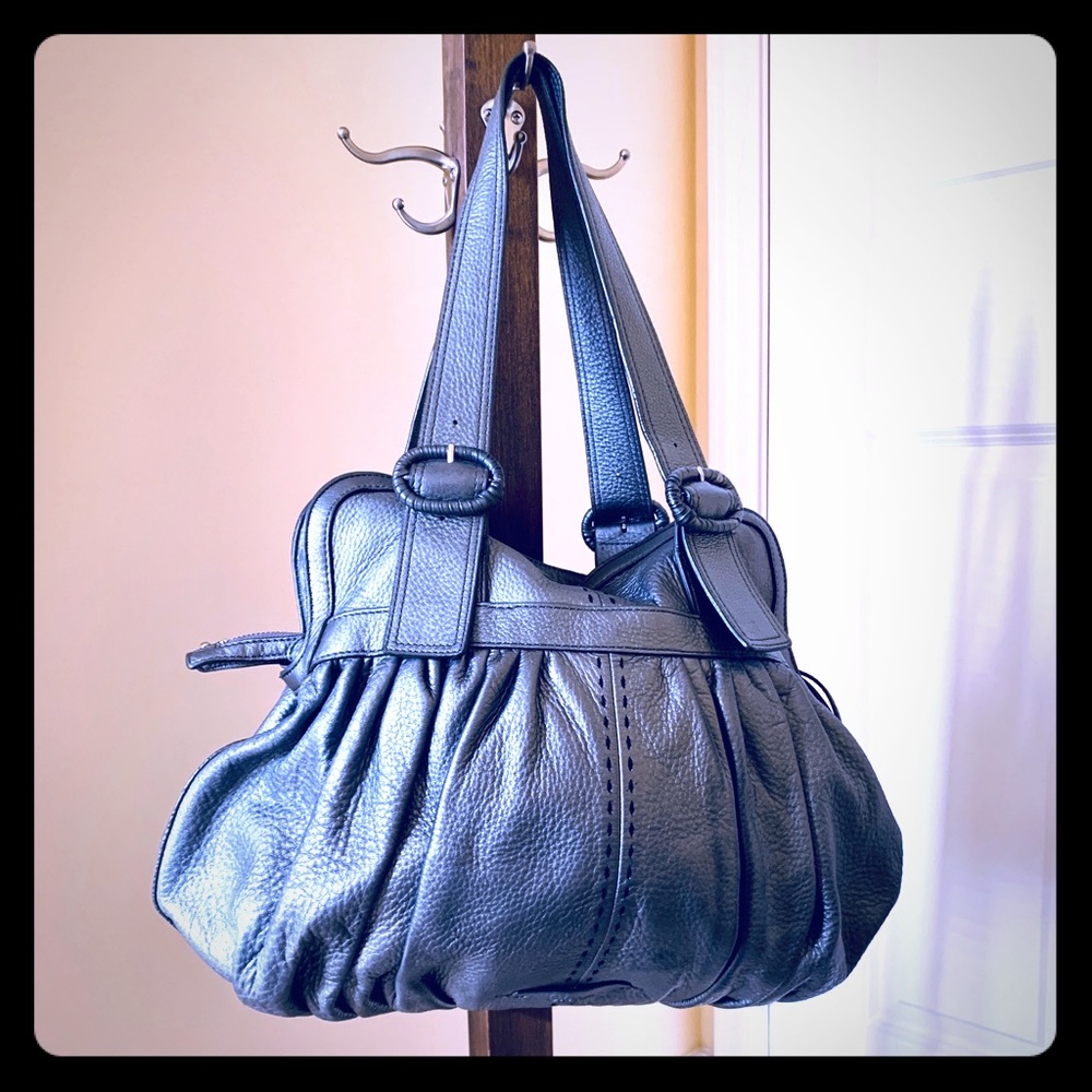 Cole Haan metallic silver pebble leather bag